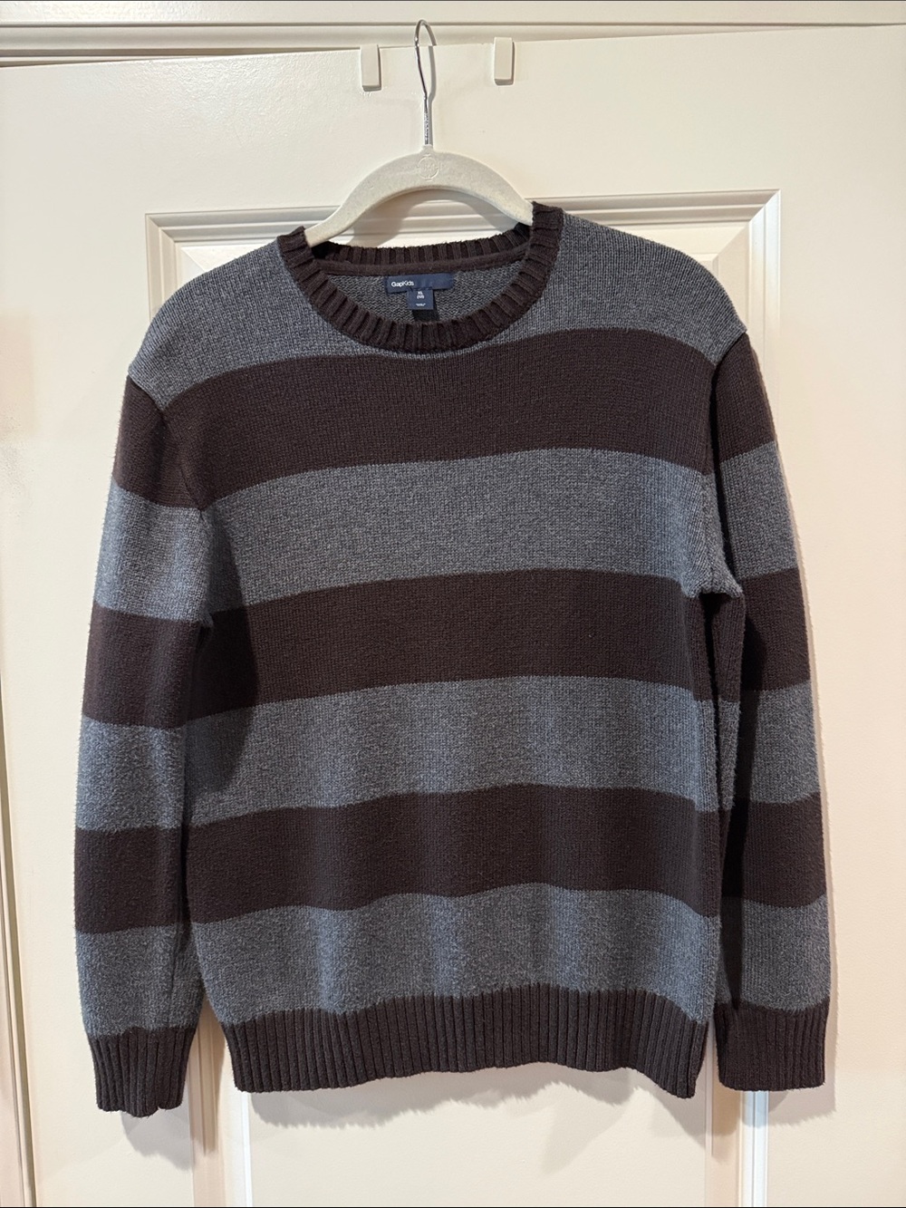 GapKids Crewneck Cotton Blend Striped Sweater - Gray & Brown size XL 12